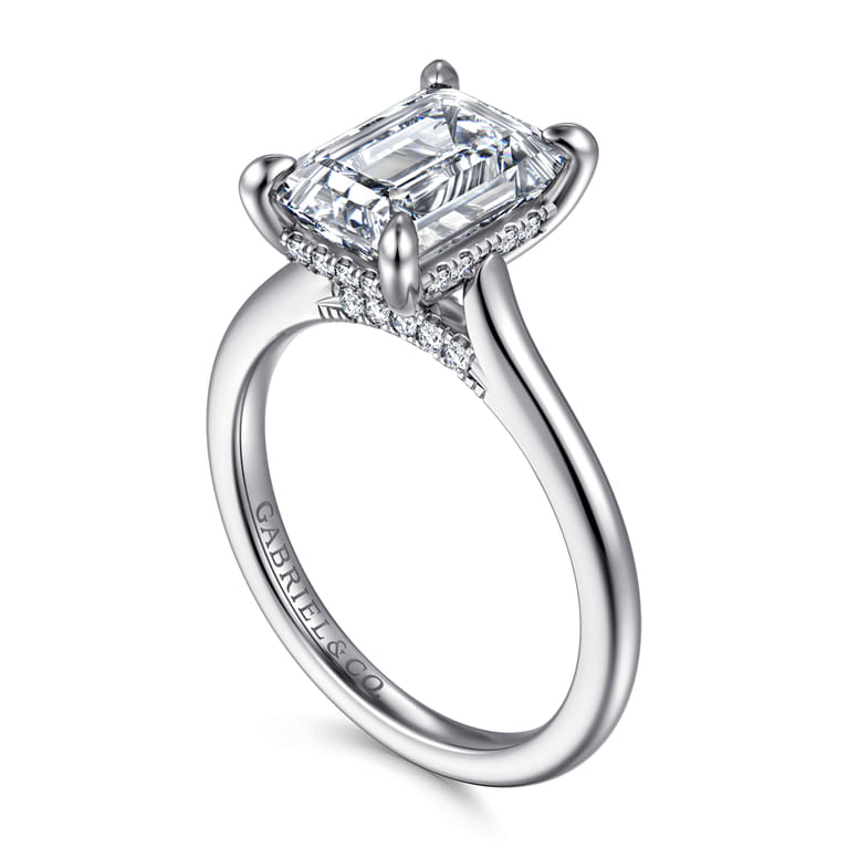 Ericka - 14K White Gold Emerald Cut Diamond Engagement Ring - 0.15 ct - Shot 3