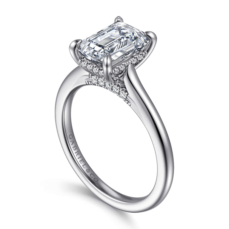 Ericka - 14K White Gold Emerald Cut Diamond Engagement Ring - 0.13 ct - Shot 3