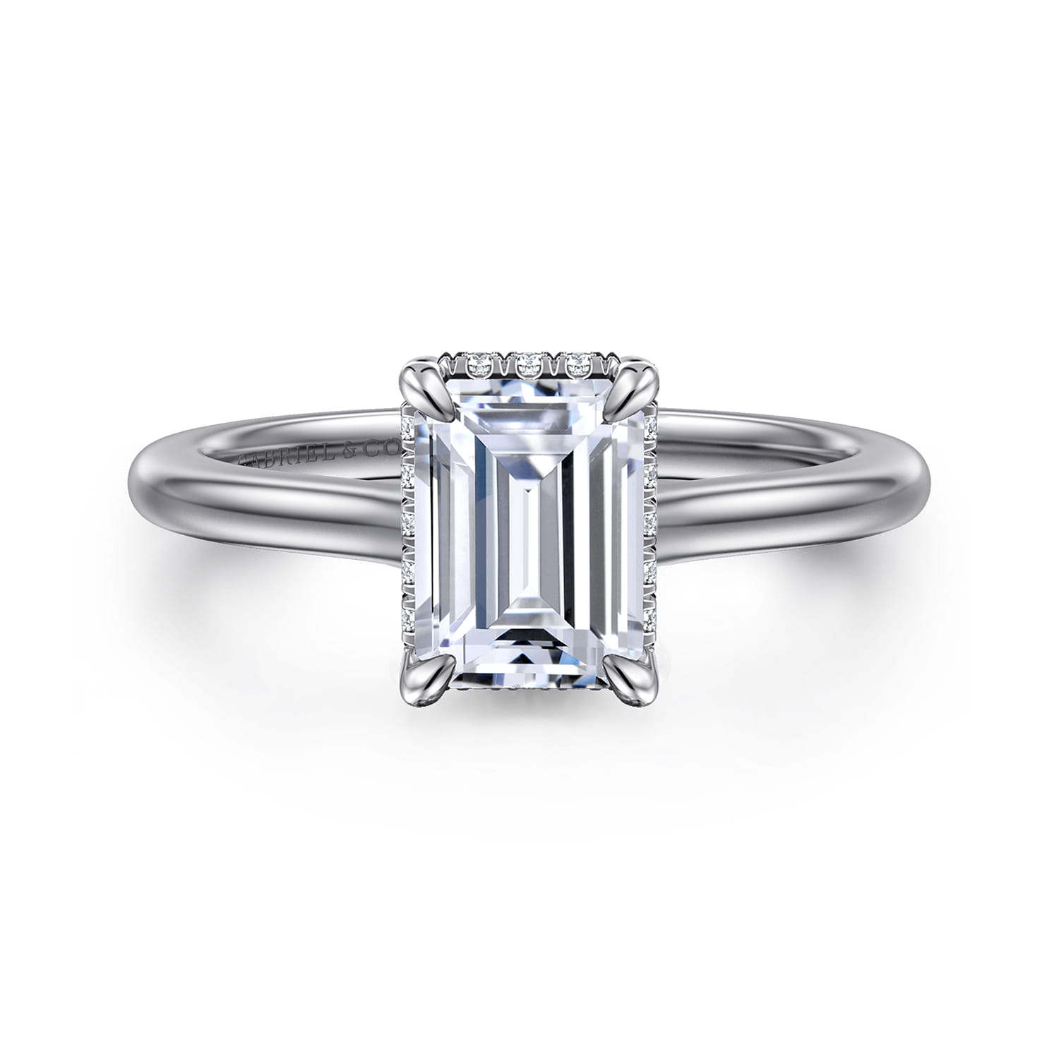 Aldon - 14K White Gold Emerald Cut Diamond Engagement Ring - 0.08 ct - Shot 1
