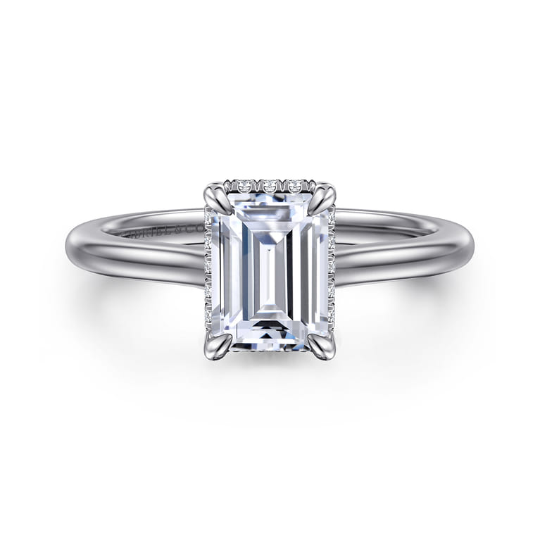 Aldon - 14K White Gold Emerald Cut Diamond Engagement Ring - 0.08 ct - Shot 1