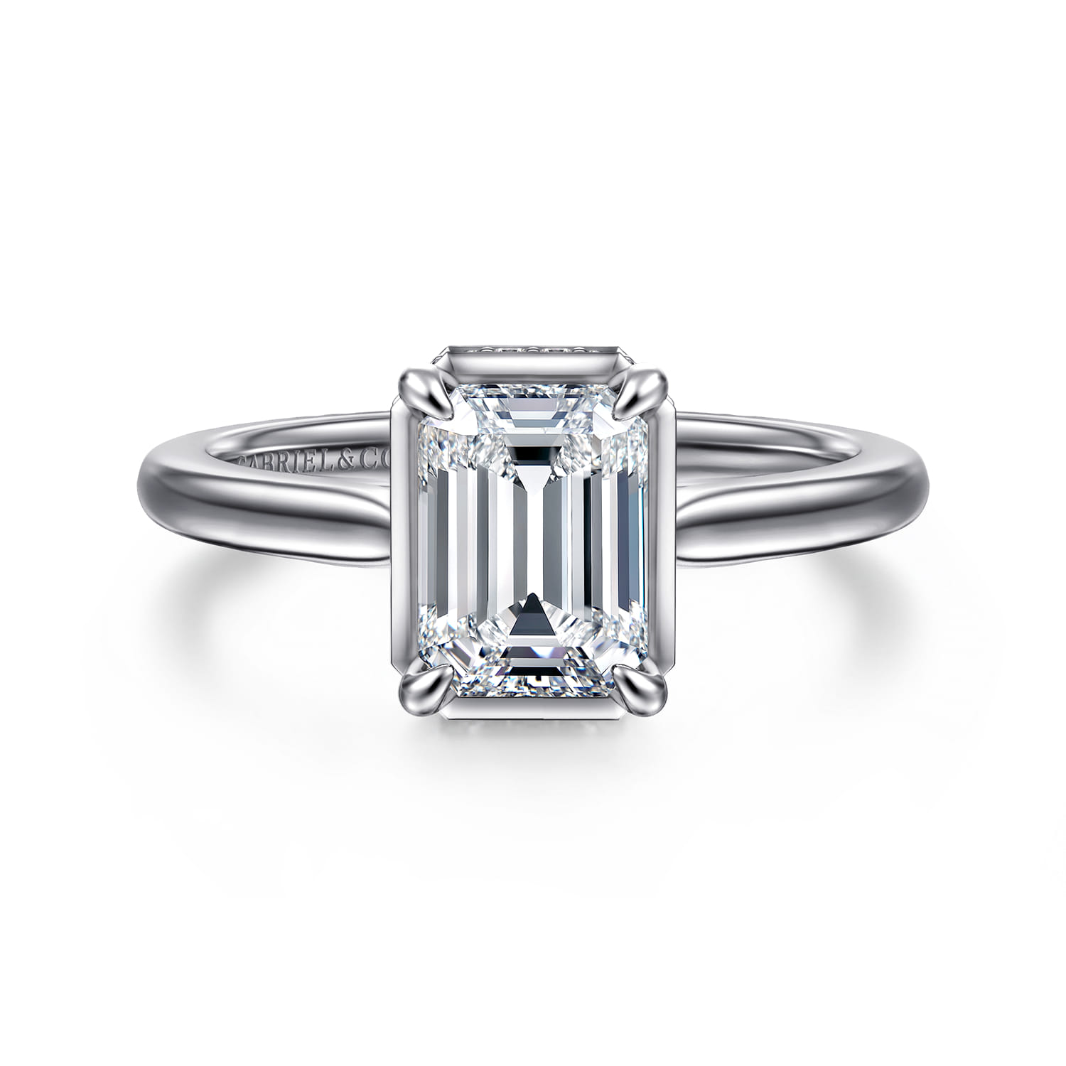 Reece - 14K White Gold Emerald Cut Bezel Prong Diamond Engagement Ring - 0.09 ct - Shot 1