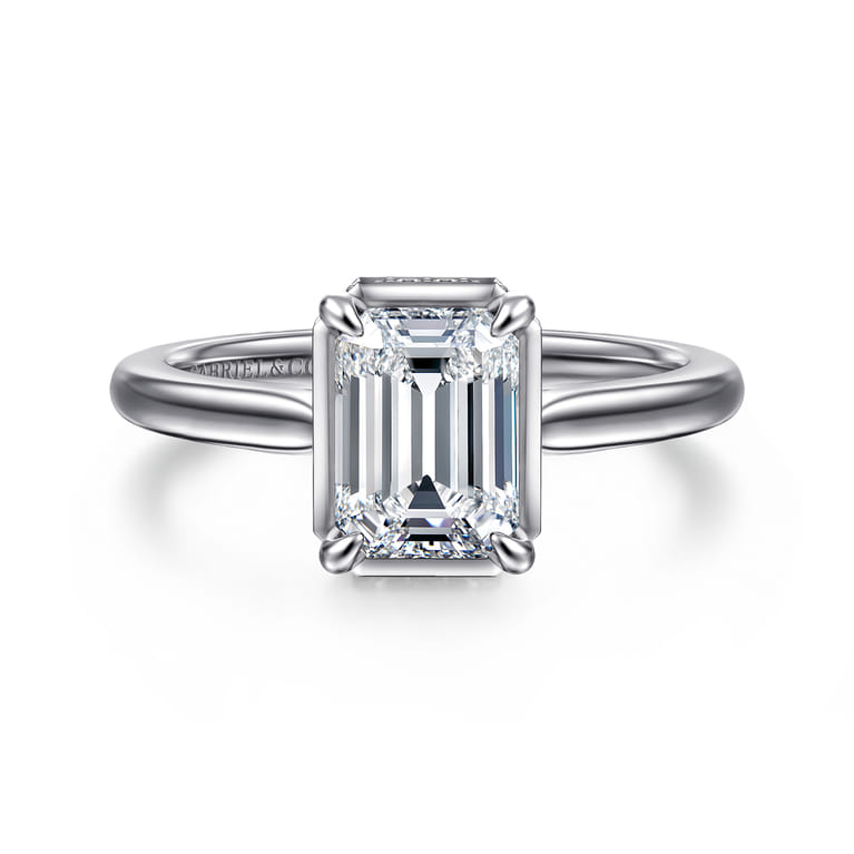 Reece - 14K White Gold Emerald Cut Bezel Prong Diamond Engagement Ring - 0.09 ct - Shot 1