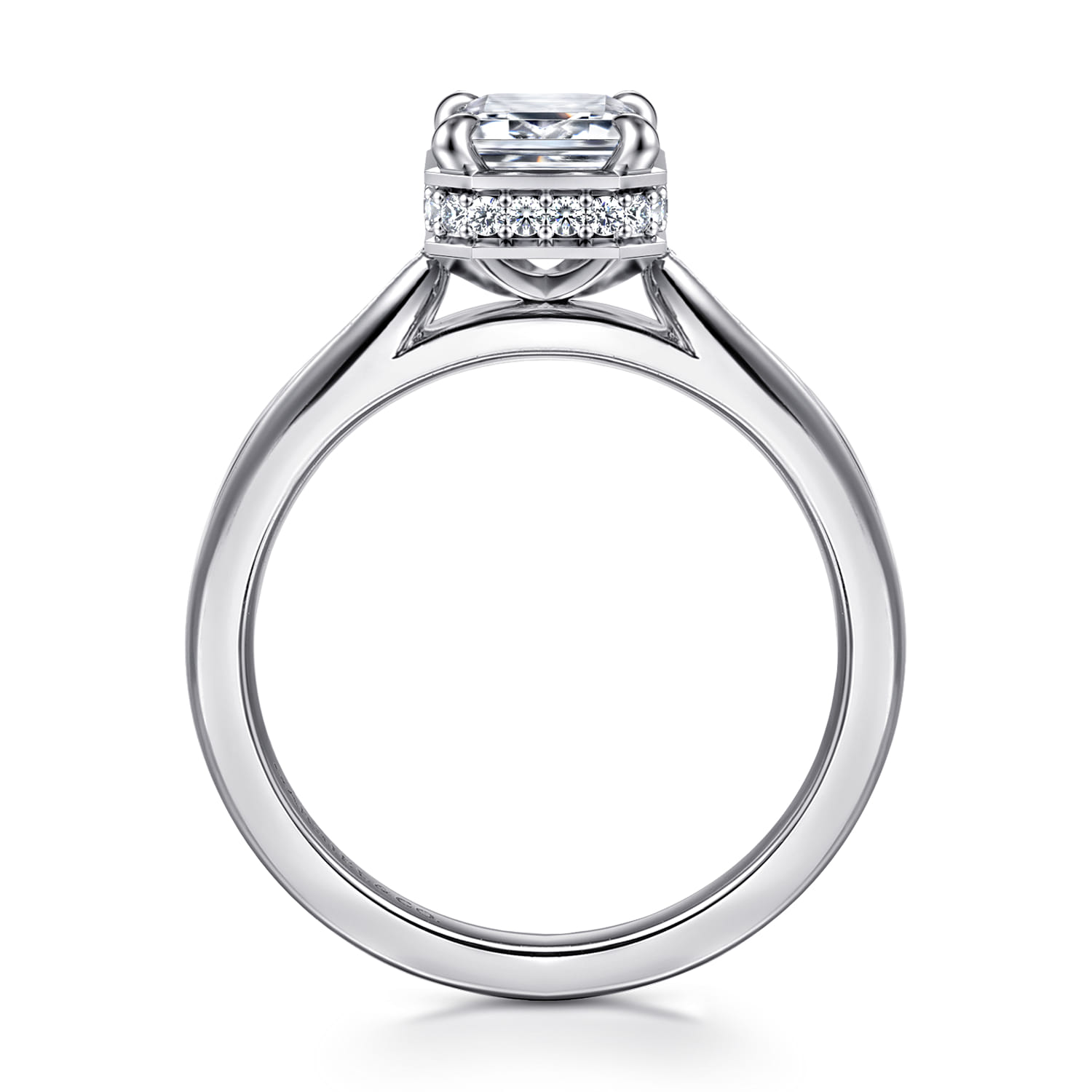 Reece - 14K White Gold Emerald Cut Bezel Prong Diamond Engagement Ring - 0.09 ct - Shot 2