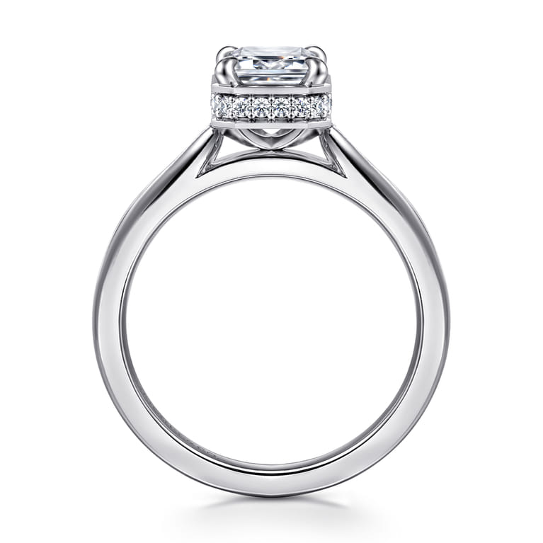 Reece - 14K White Gold Emerald Cut Bezel Prong Diamond Engagement Ring - 0.09 ct - Shot 2