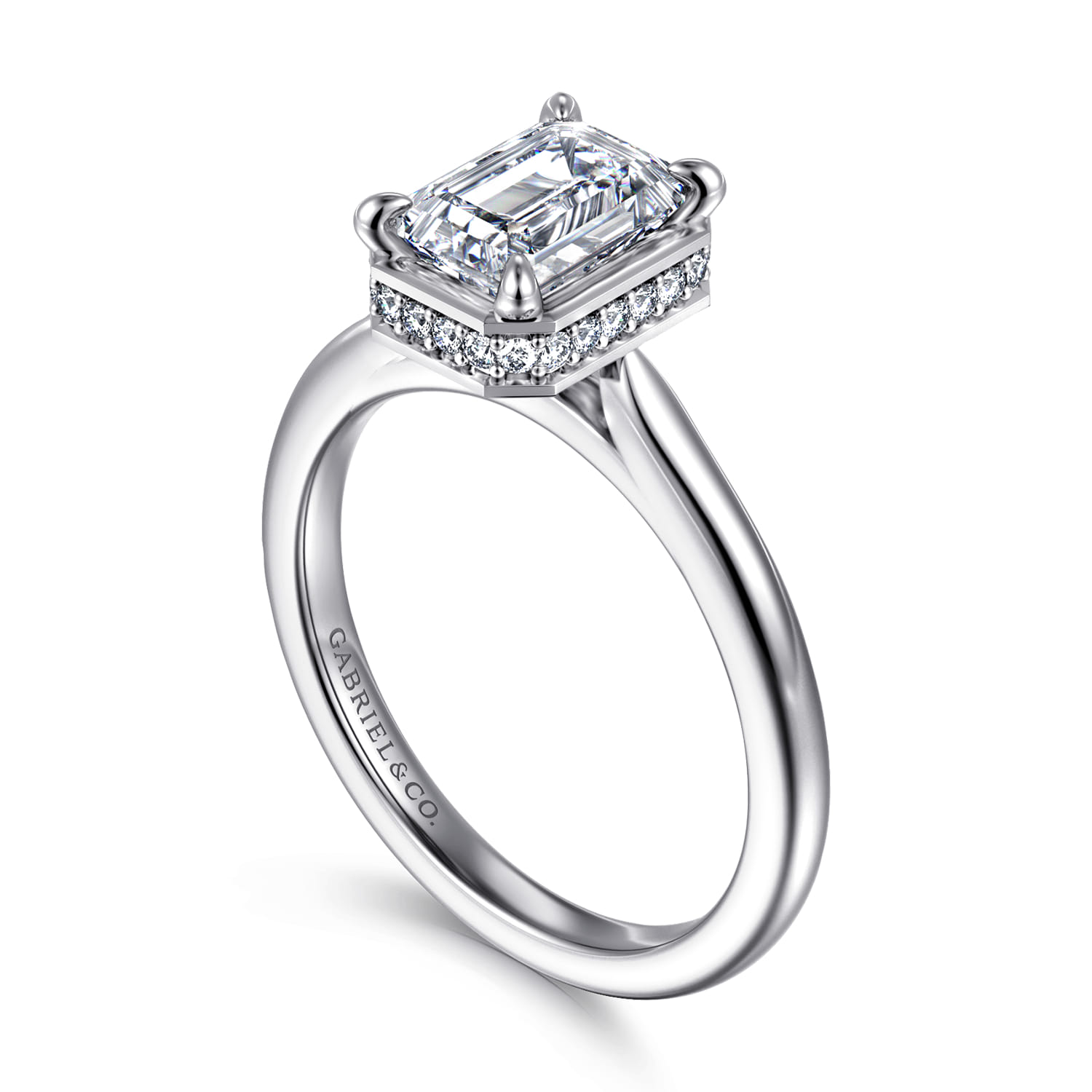 Reece - 14K White Gold Emerald Cut Bezel Prong Diamond Engagement Ring - 0.09 ct - Shot 3