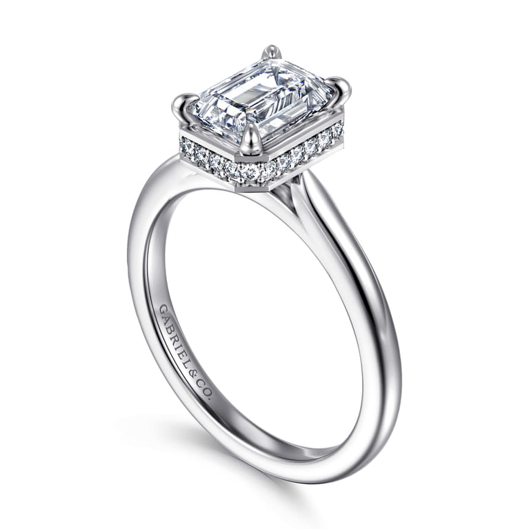 Reece - 14K White Gold Emerald Cut Bezel Prong Diamond Engagement Ring - 0.09 ct - Shot 3