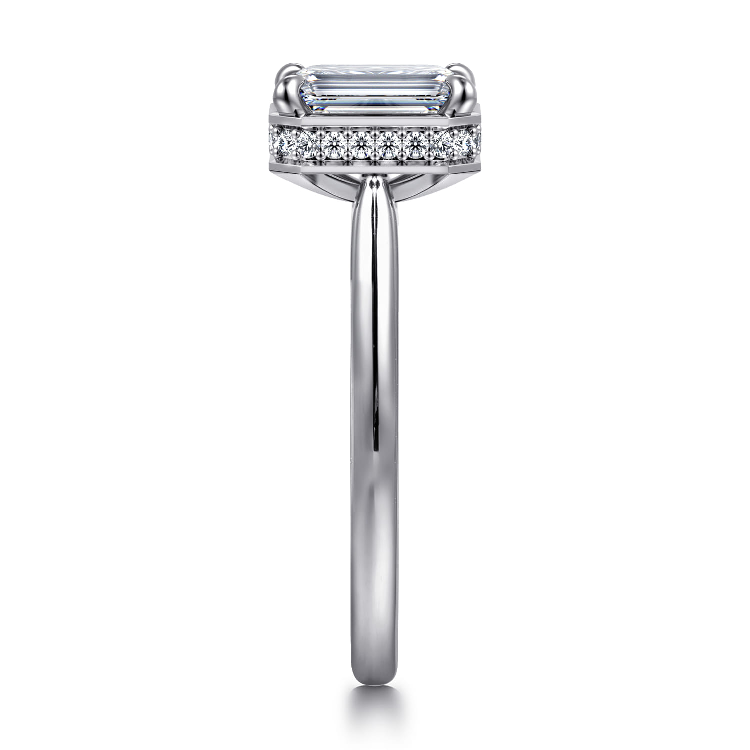 Reece - 14K White Gold Emerald Cut Bezel Prong Diamond Engagement Ring - 0.09 ct - Shot 4