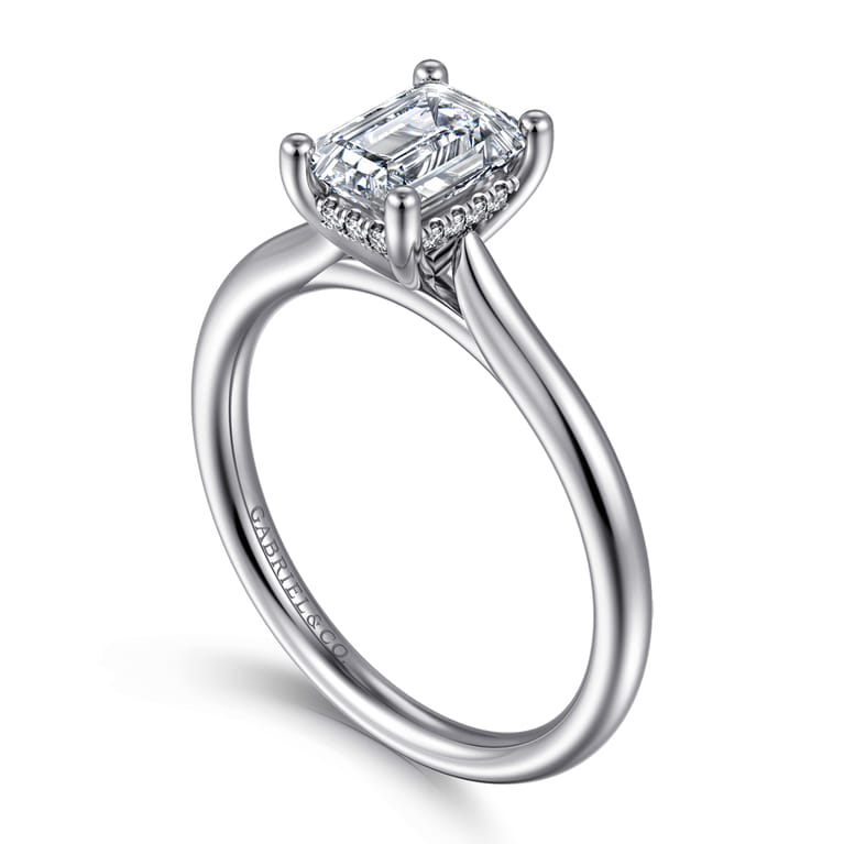 Azucena - 14K White Gold Emerald Cut Solitaire Diamond Engagement Ring - 0.05 ct - Shot 3