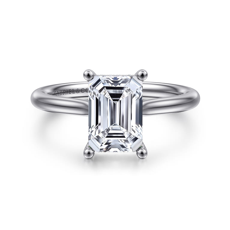Azucena - 14K White Gold Emerald Cut Solitaire Diamond Engagement Ring - 0.08 ct - Shot 1