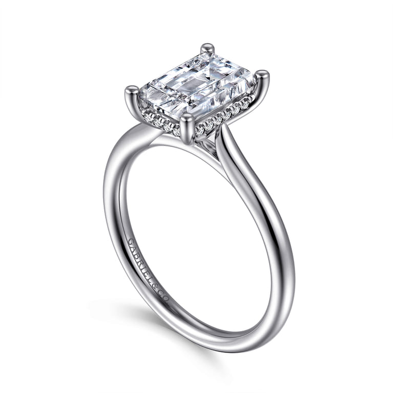 Azucena - 14K White Gold Emerald Cut Solitaire Diamond Engagement Ring - 0.08 ct - Shot 3