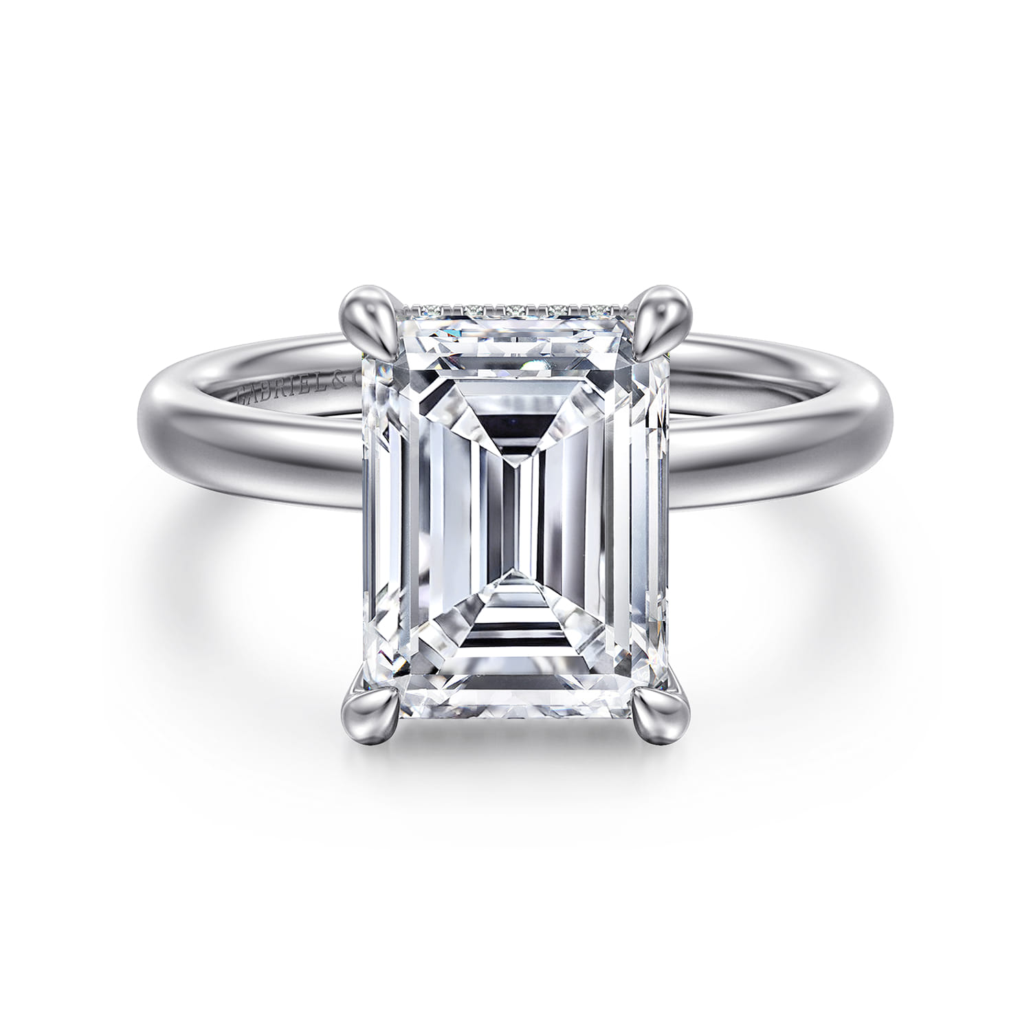 Lua - 14K White Gold Hidden Halo Emerald Cut Diamond Engagement Ring - 0.09 ct - Shot 1