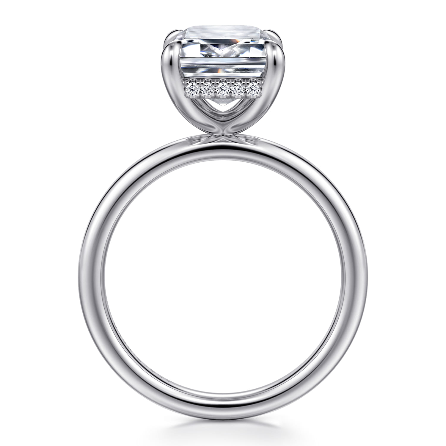 Lua - 14K White Gold Hidden Halo Emerald Cut Diamond Engagement Ring - 0.09 ct - Shot 2