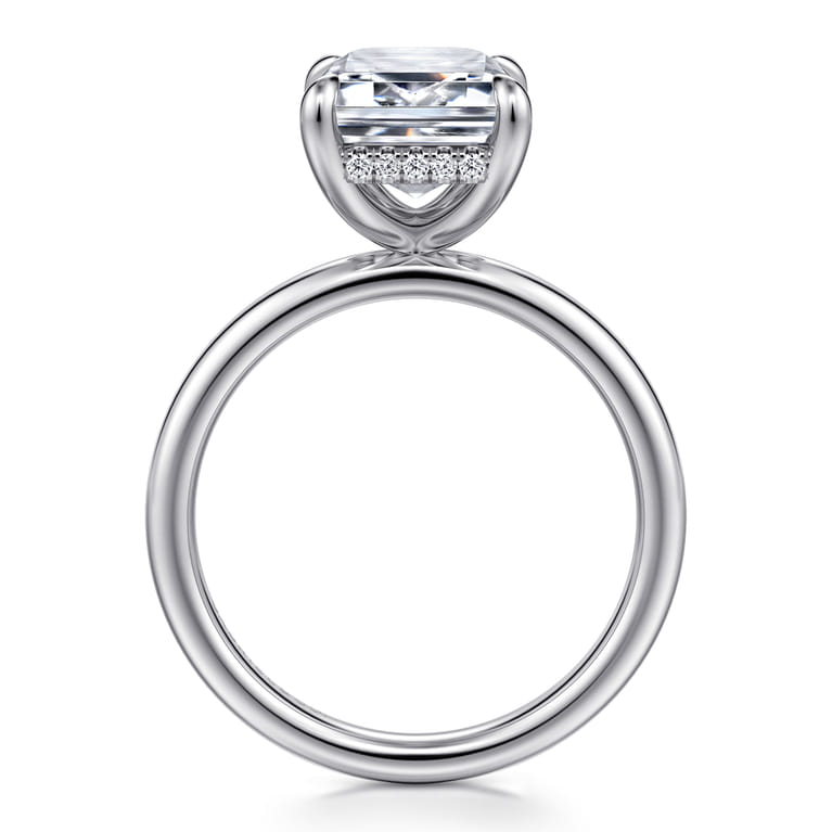 Lua - 14K White Gold Hidden Halo Emerald Cut Diamond Engagement Ring - 0.09 ct - Shot 2