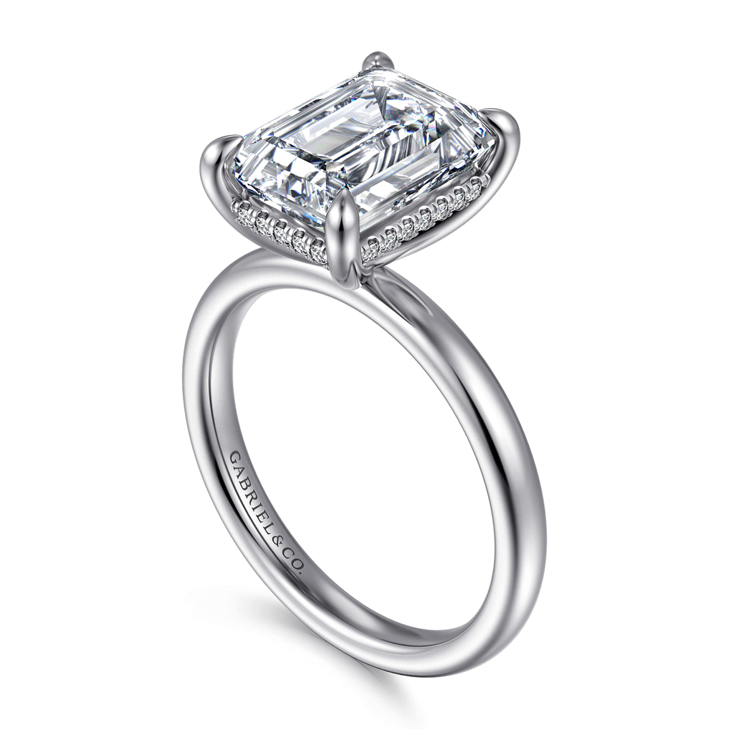 Lua - 14K White Gold Hidden Halo Emerald Cut Diamond Engagement Ring - 0.09 ct - Shot 3