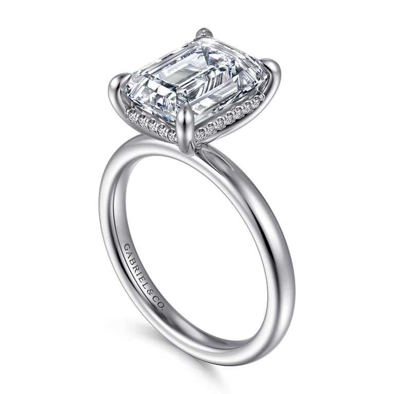 Lua - 14K White Gold Hidden Halo Emerald Cut Diamond Engagement Ring - 0.09 ct - Shot 3