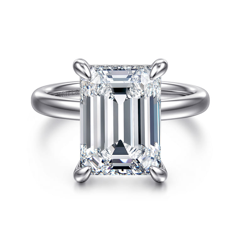 Lua - 14K White Gold Hidden Halo Emerald Cut Diamond Engagement Ring - 0.11 ct - Shot 1