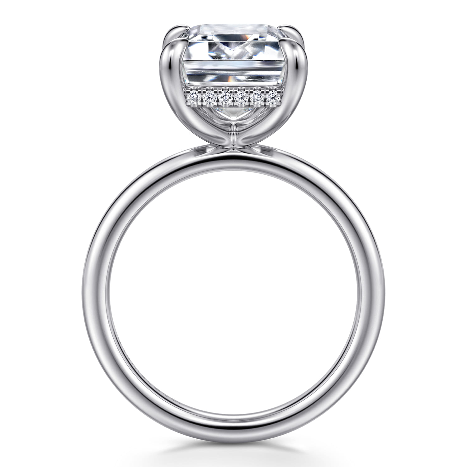 Lua - 14K White Gold Hidden Halo Emerald Cut Diamond Engagement Ring - 0.11 ct - Shot 2