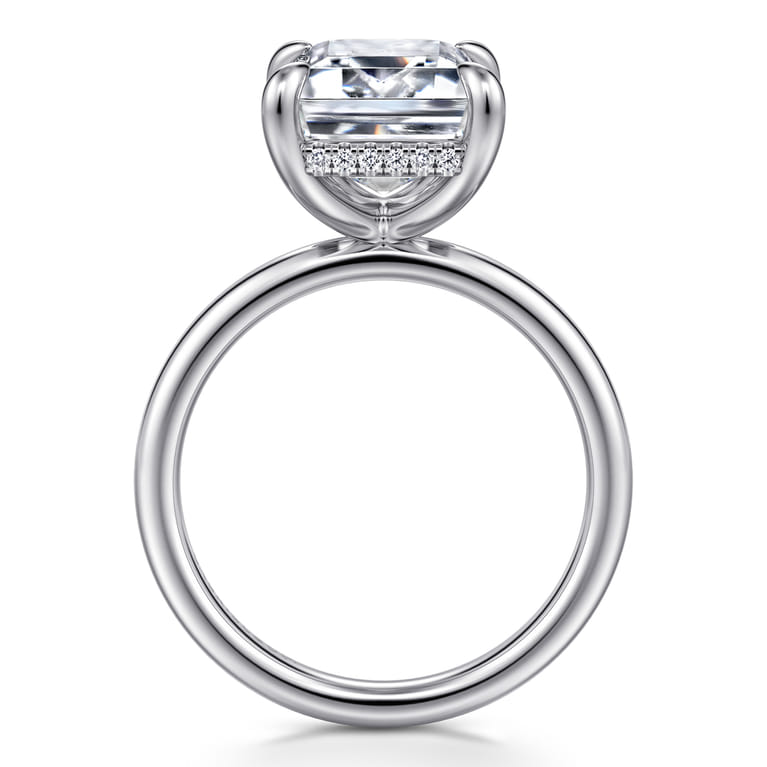 Lua - 14K White Gold Hidden Halo Emerald Cut Diamond Engagement Ring - 0.11 ct - Shot 2
