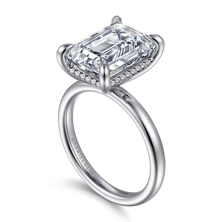 Lua - 14K White Gold Hidden Halo Emerald Cut Diamond Engagement Ring - 0.11 ct - Shot 3