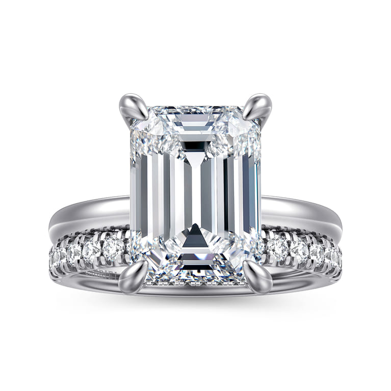 Lua - 14K White Gold Hidden Halo Emerald Cut Diamond Engagement Ring - 0.11 ct - Shot 4
