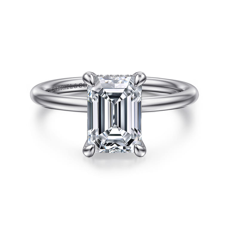 Anuk - 14K White Gold Emerald Cut Diamond Engagement Ring - 0.06 ct - Shot 1