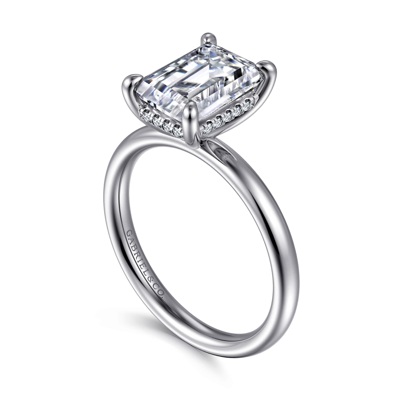 Peace - 14K White Gold Emerald Cut Diamond Engagement Ring - 0.07 ct - Shot 3