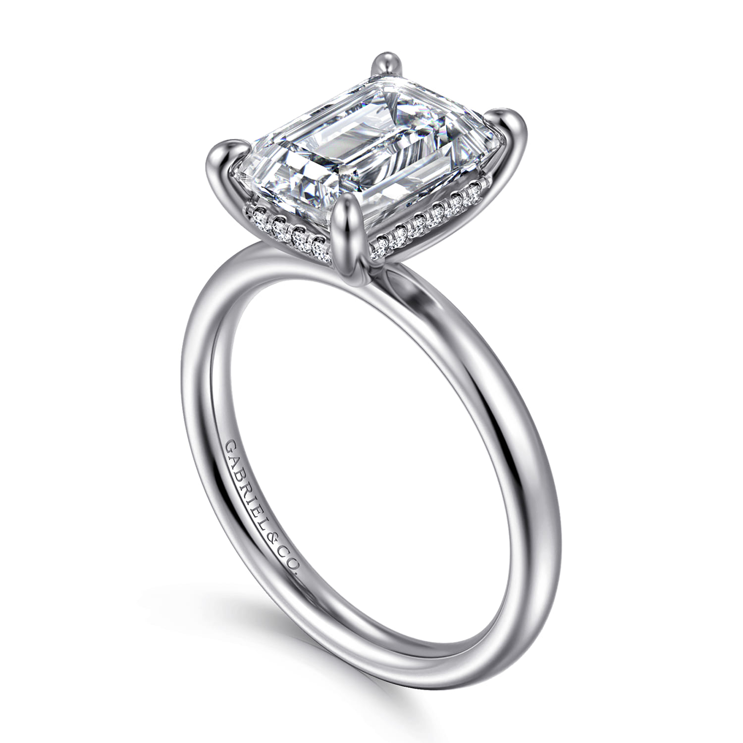 Peace - 14K White Gold Emerald Cut Diamond Engagement Ring - 0.08 ct - Shot 3