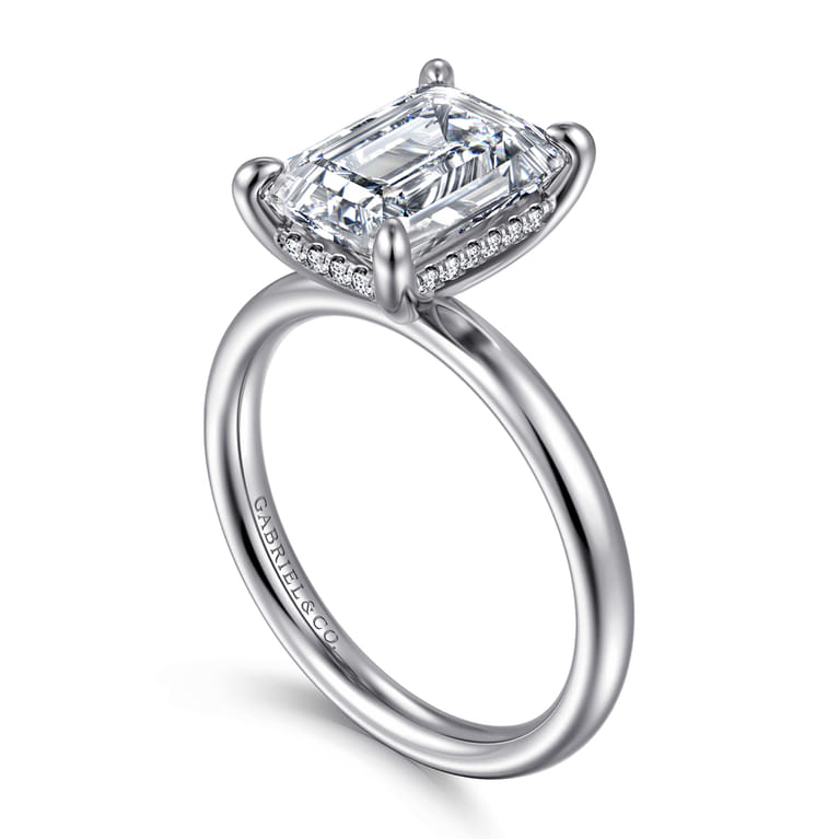 Peace - 14K White Gold Emerald Cut Diamond Engagement Ring - 0.08 ct - Shot 3