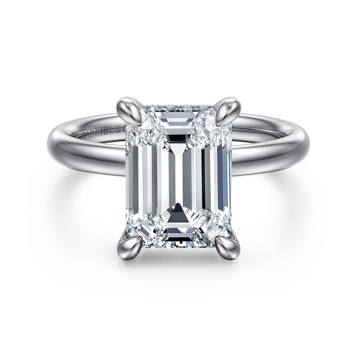 Peace - 14K White Gold Emerald Cut Diamond Engagement Ring - 0.1 ct - Shot 1