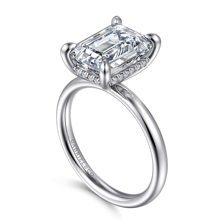 Peace - 14K White Gold Emerald Cut Diamond Engagement Ring - 0.1 ct - Shot 3