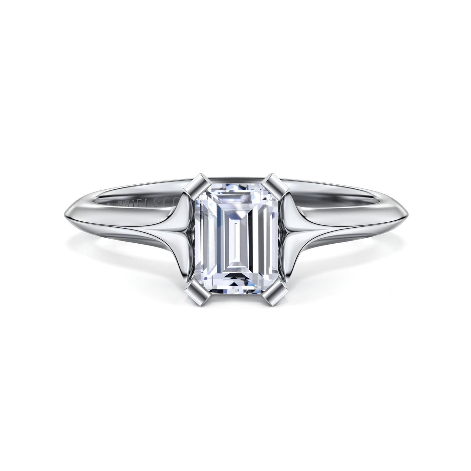 Ellis - 14K White Gold Emerald Cut Diamond Engagement Ring - Shot 1