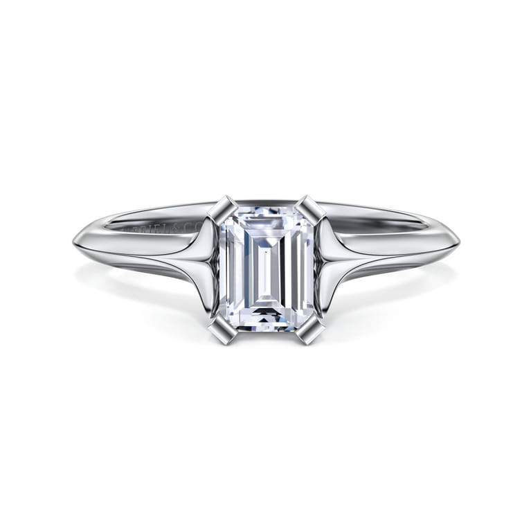 Ellis - 14K White Gold Emerald Cut Diamond Engagement Ring - Shot 1