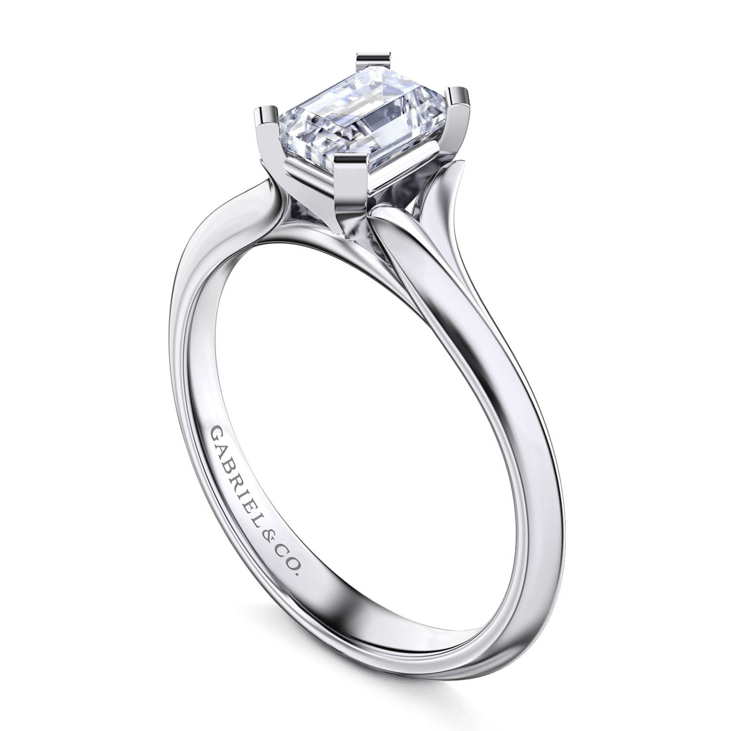 Ellis - 14K White Gold Emerald Cut Diamond Engagement Ring - Shot 3