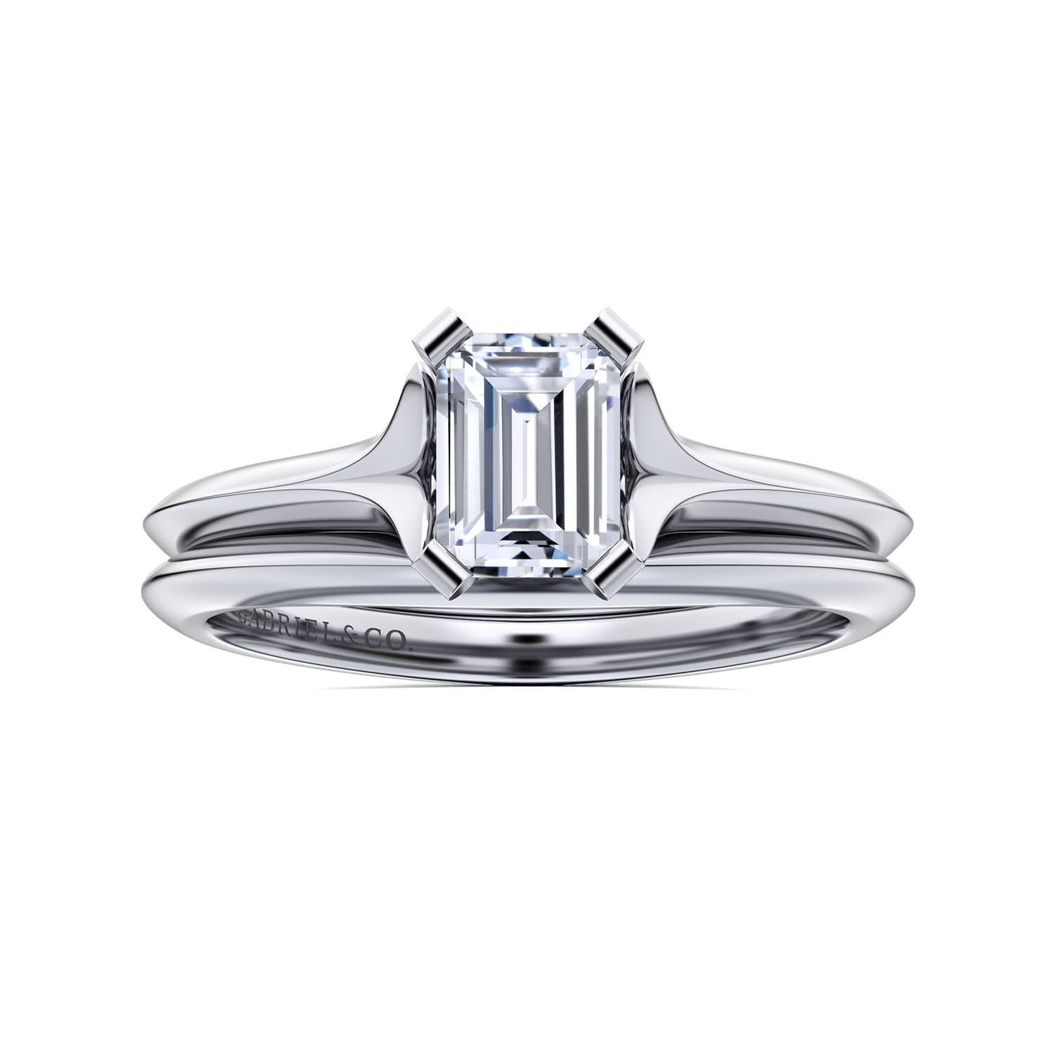 Ellis - 14K White Gold Emerald Cut Diamond Engagement Ring - Shot 4