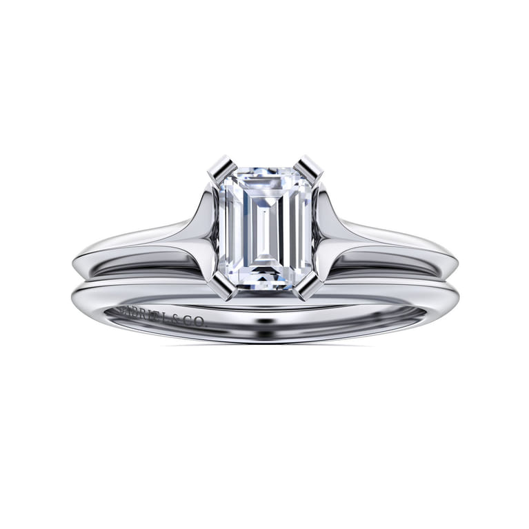 Ellis - 14K White Gold Emerald Cut Diamond Engagement Ring - Shot 4