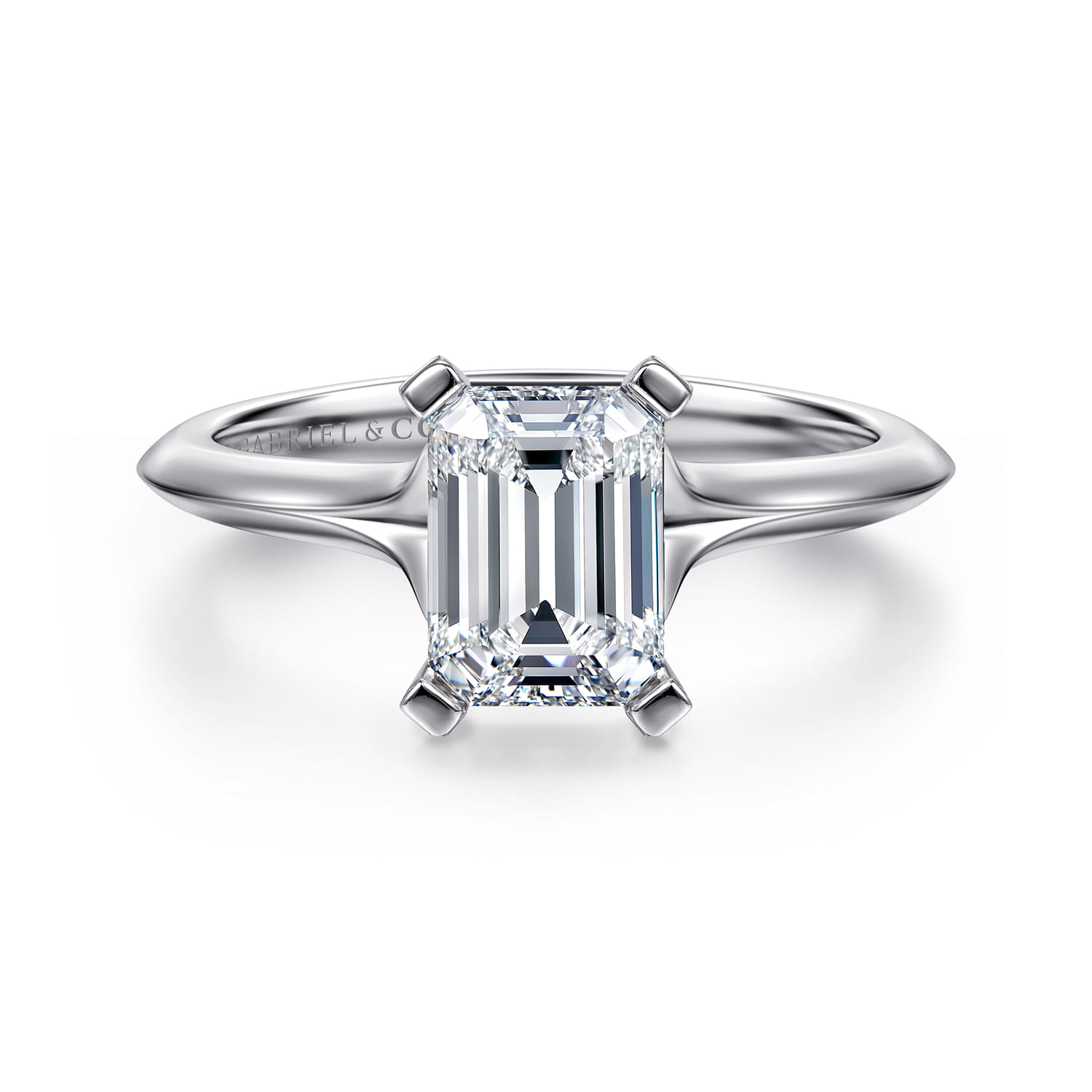Ellis - 14K White Gold Emerald Cut Diamond Engagement Ring - Shot 1