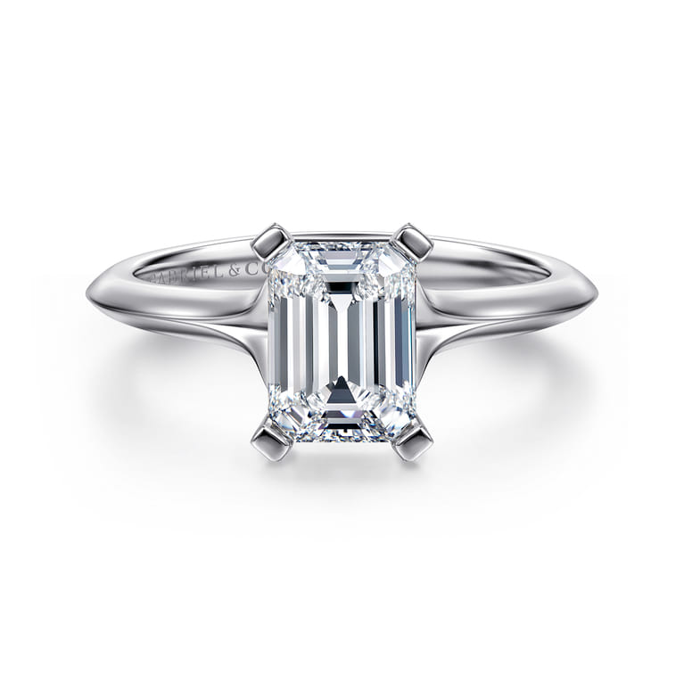 Ellis - 14K White Gold Emerald Cut Diamond Engagement Ring - Shot 1