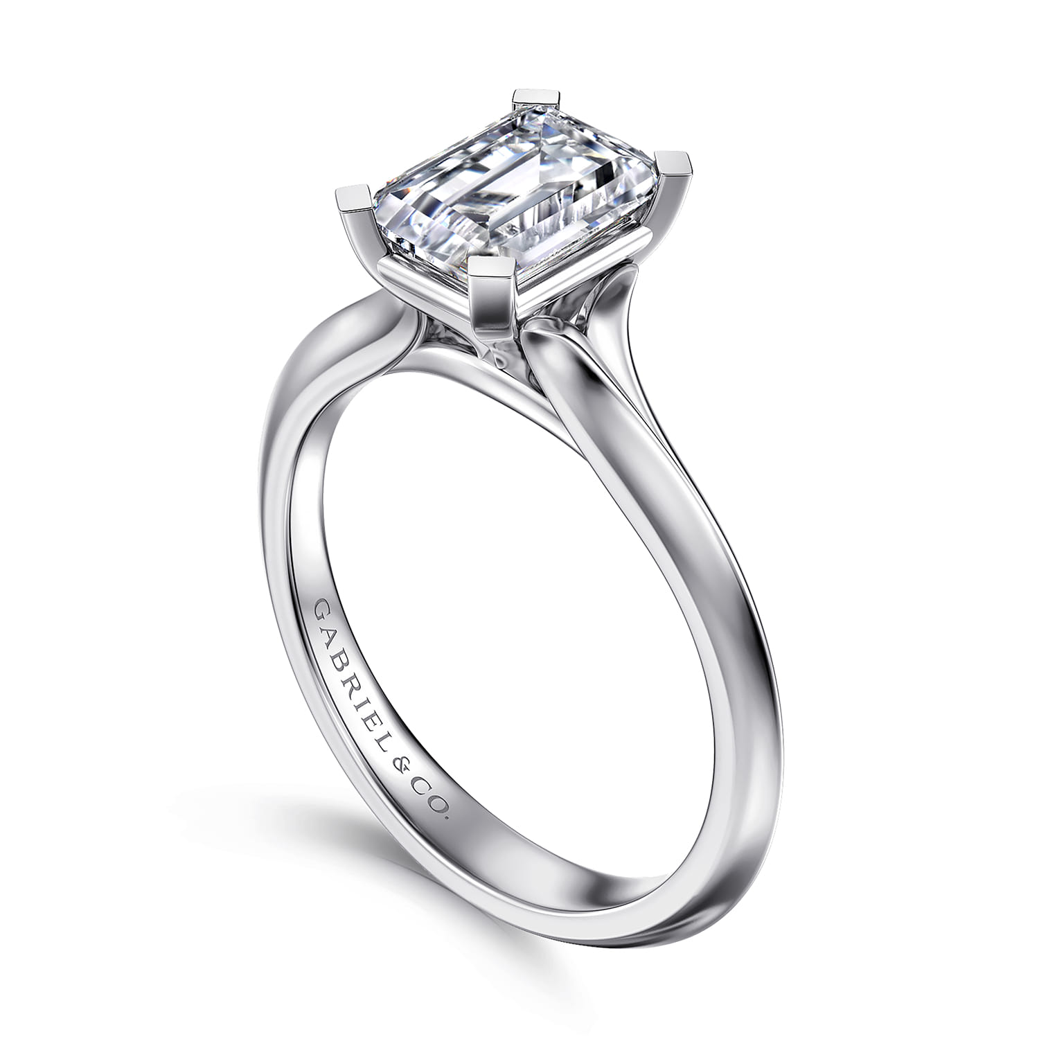 Ellis - 14K White Gold Emerald Cut Diamond Engagement Ring - Shot 3
