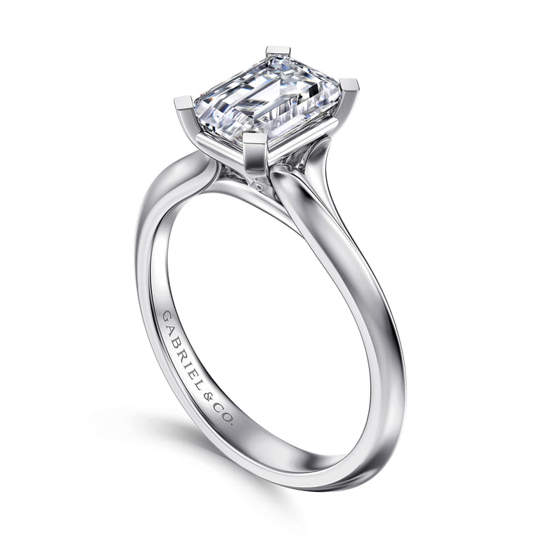 Ellis - 14K White Gold Emerald Cut Diamond Engagement Ring - Shot 3