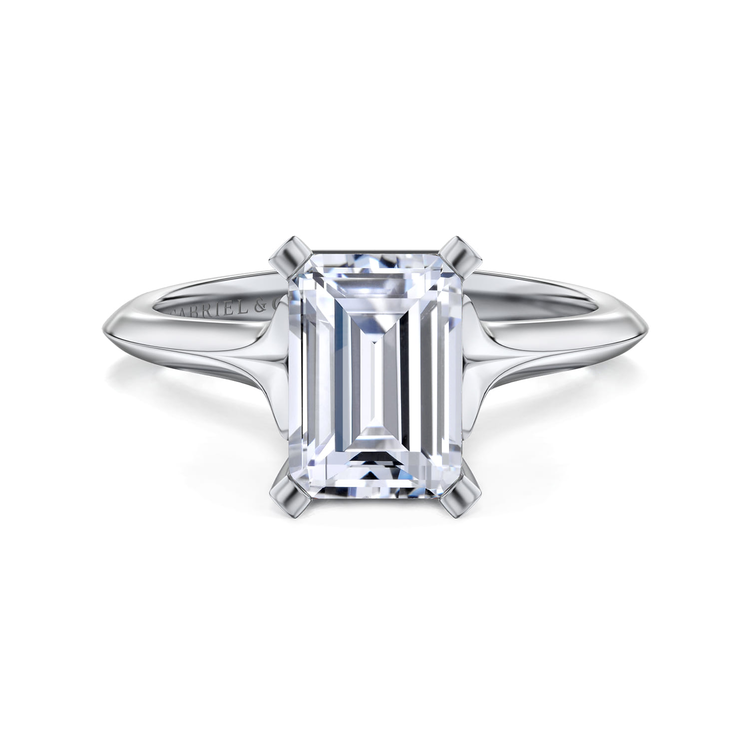 Ellis - 14K White Gold Emerald Cut Diamond Engagement Ring - Shot 1