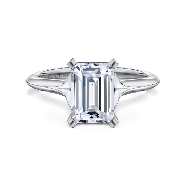 Ellis - 14K White Gold Emerald Cut Diamond Engagement Ring - Shot 1
