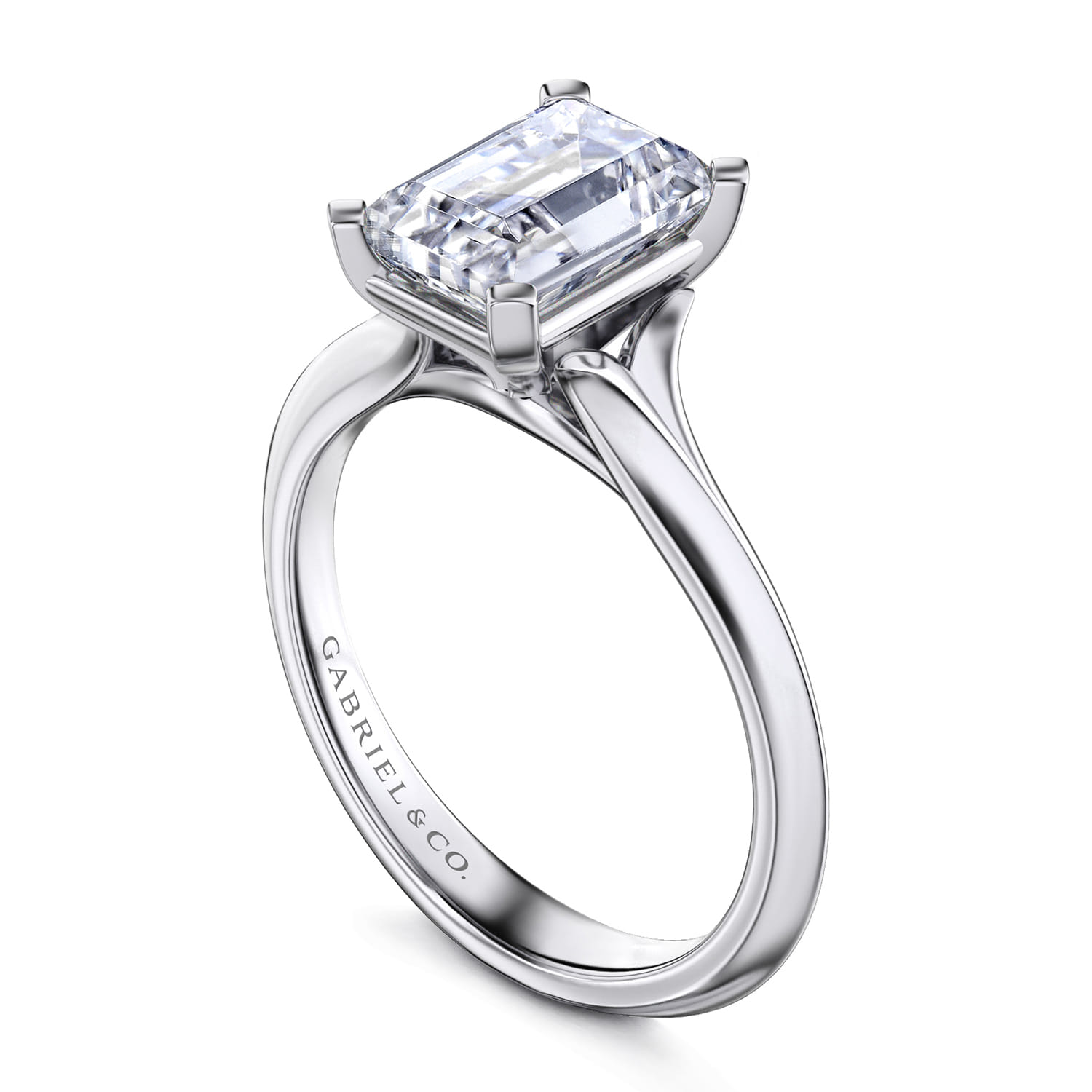 Ellis - 14K White Gold Emerald Cut Diamond Engagement Ring - Shot 3