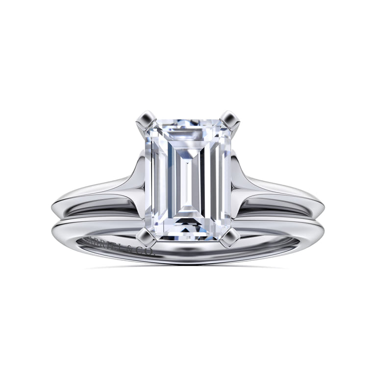 Ellis - 14K White Gold Emerald Cut Diamond Engagement Ring - Shot 4