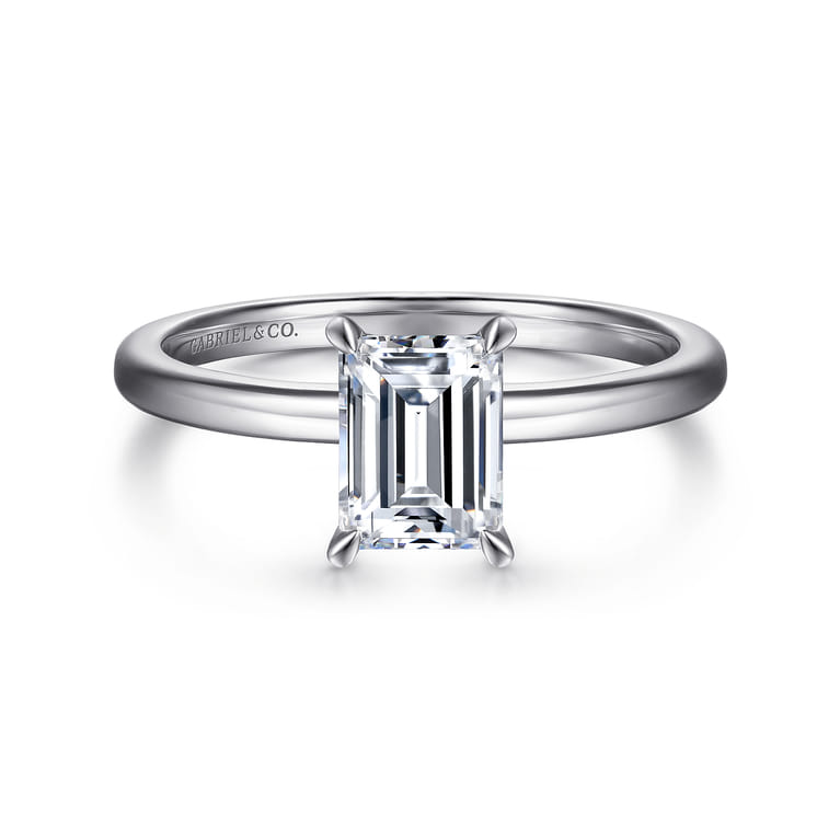 Ali - 14K White Gold Emerald Cut Diamond Engagement Ring - Shot 1
