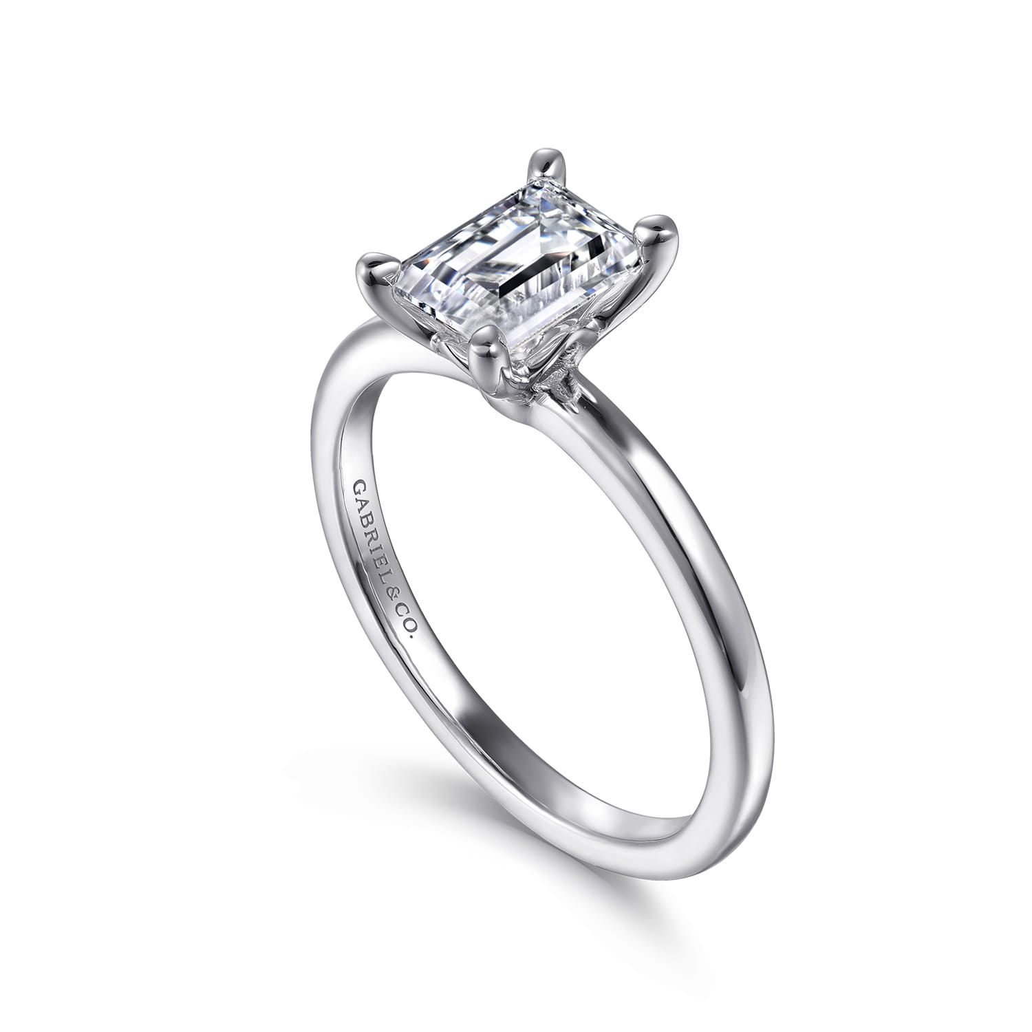 Ali - 14K White Gold Emerald Cut Diamond Engagement Ring - Shot 3