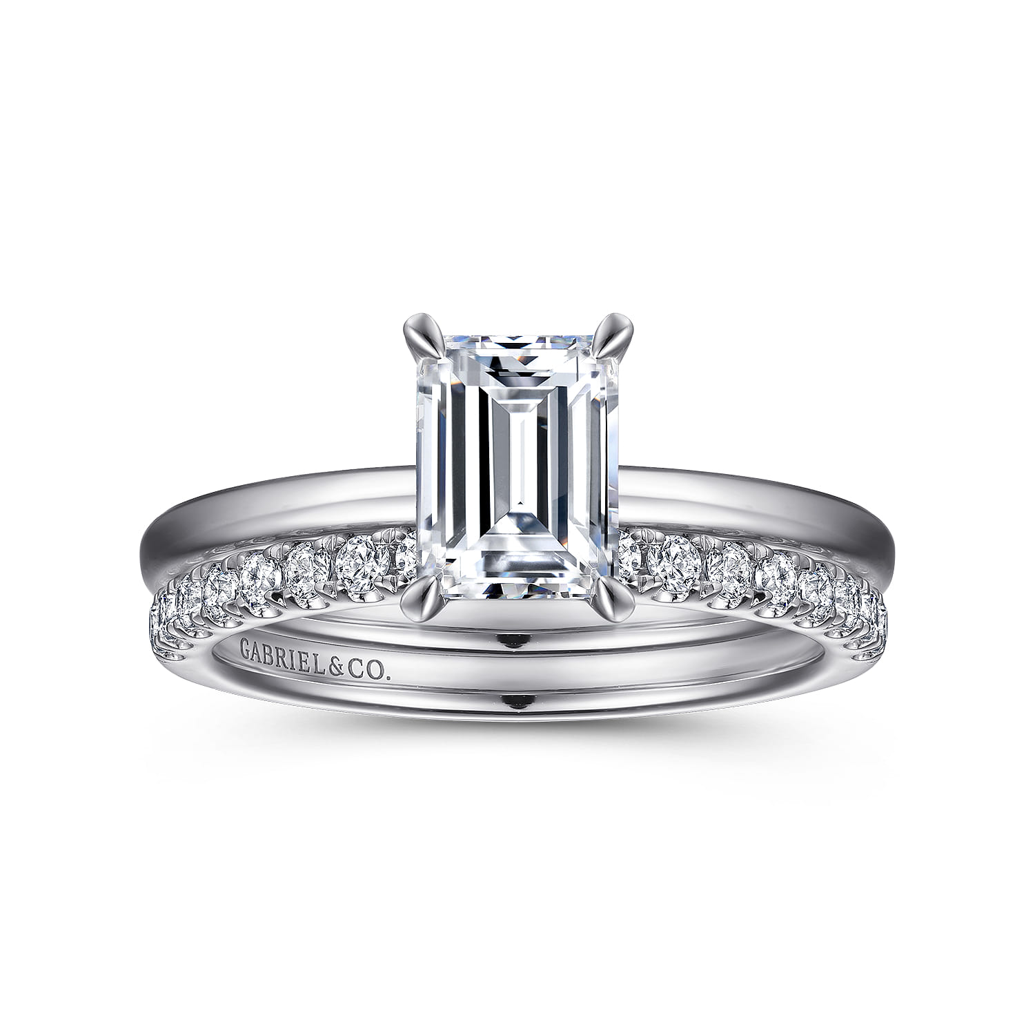 Ali - 14K White Gold Emerald Cut Diamond Engagement Ring - Shot 4