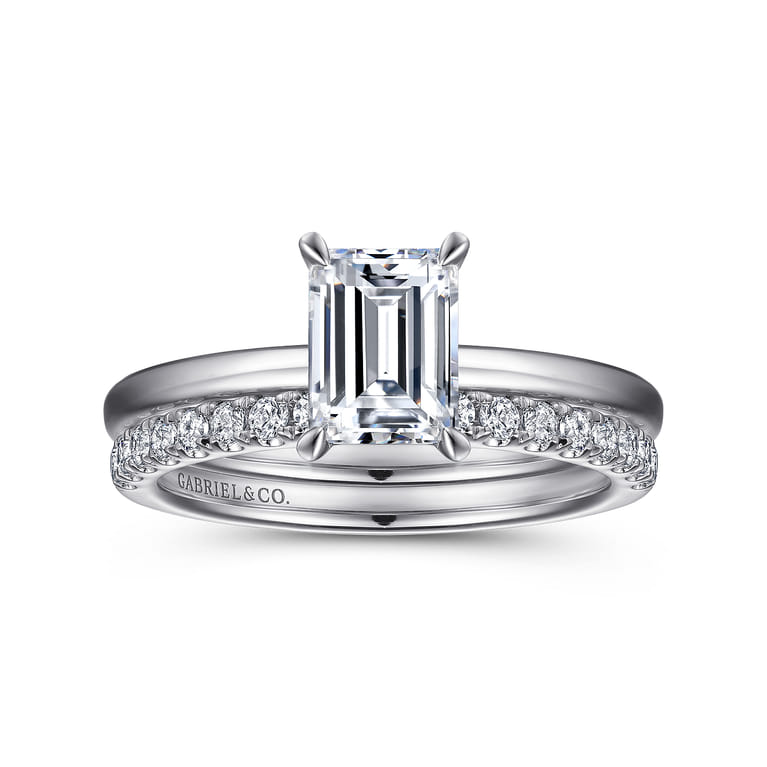 Ali - 14K White Gold Emerald Cut Diamond Engagement Ring - Shot 4