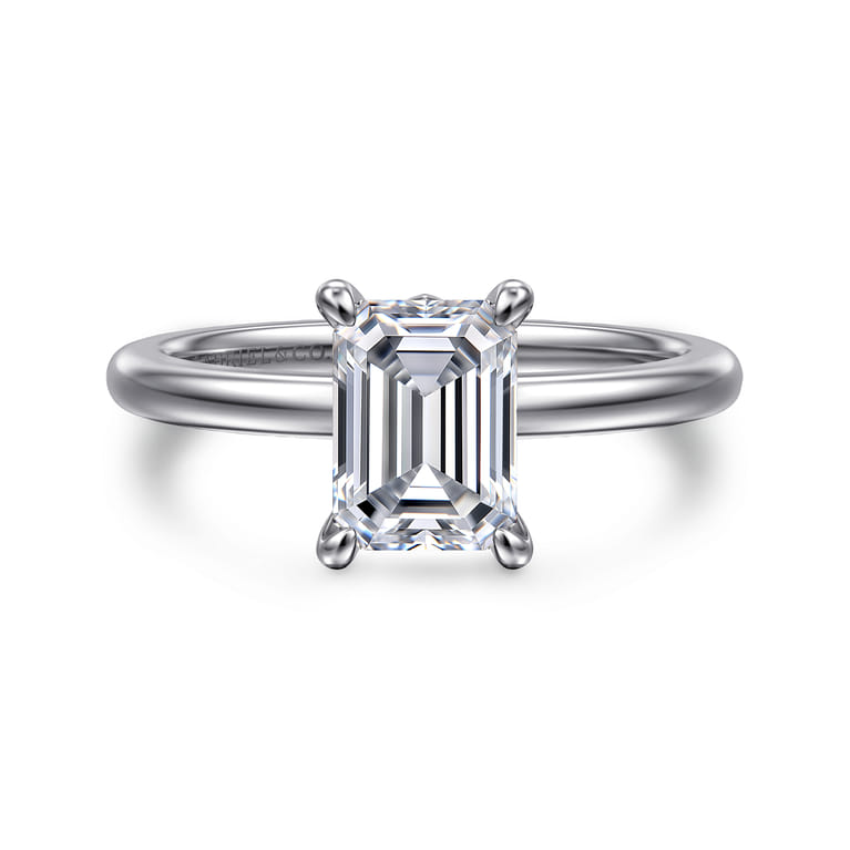 Ali - 14K White Gold Emerald Cut Diamond Engagement Ring - Shot 1
