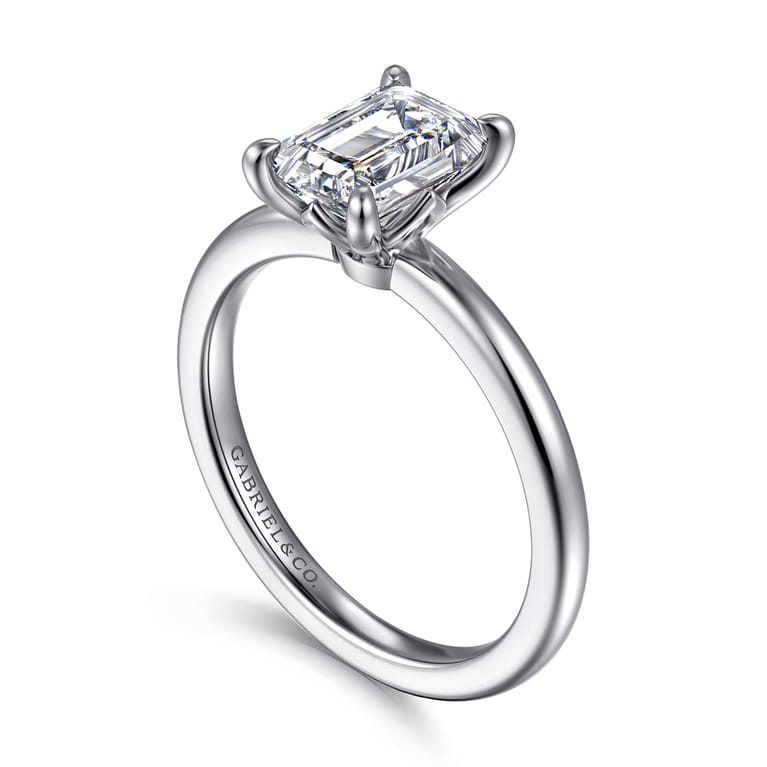 Ali - 14K White Gold Emerald Cut Diamond Engagement Ring - Shot 3