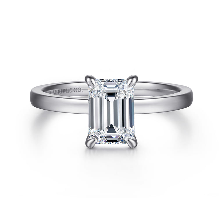 Paula - 14K White Gold Emerald Cut Diamond Diamond Engagement Ring - Shot 1